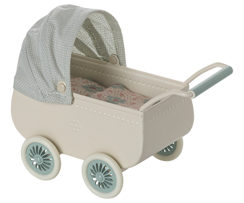 Maileg Pram with baby mouse - Mint (New 2025)