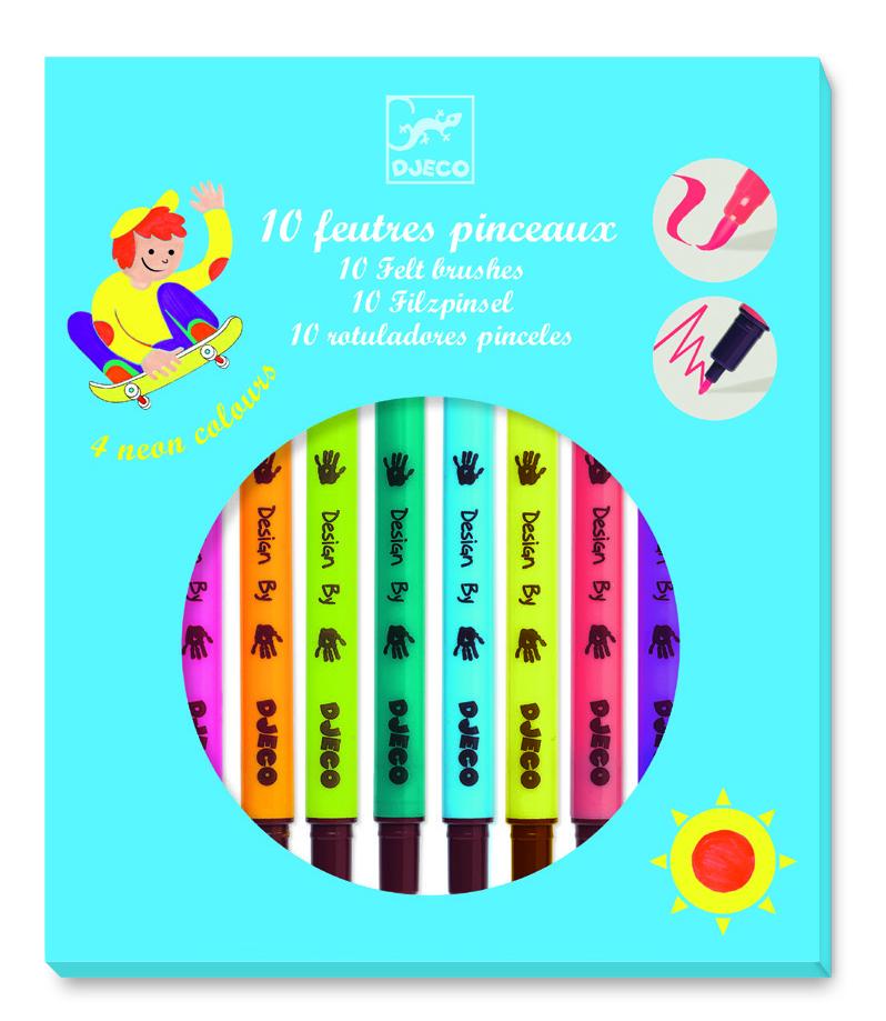 Djeco 10 brush felt tip pens - pop colours