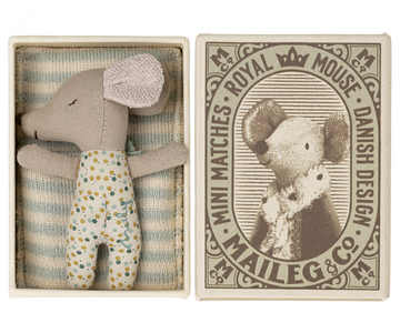 Maileg Sleepy/ Wakey Baby Mouse in matchbox - Blue (NEW 2022)