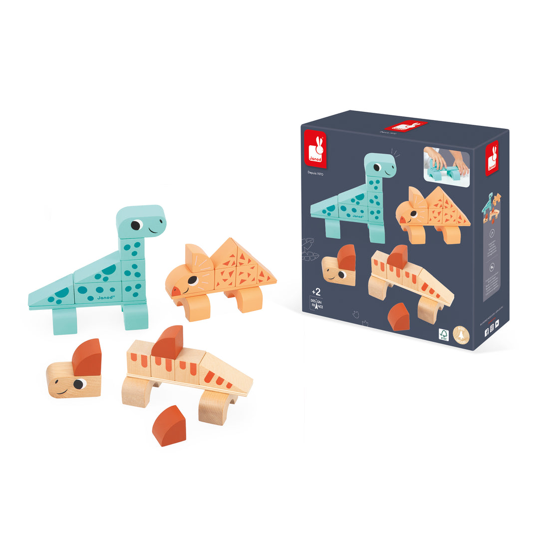Janod Dino Cubikosaurus, Dinosaurs To Build Stacking Blocks