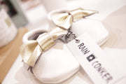 White Gold Bow Moccasins - Premium Leather
