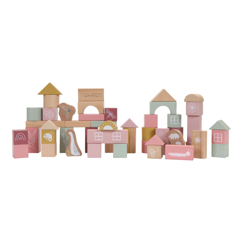 Little Dutch Wooden Blocks in a Bucket - Pink