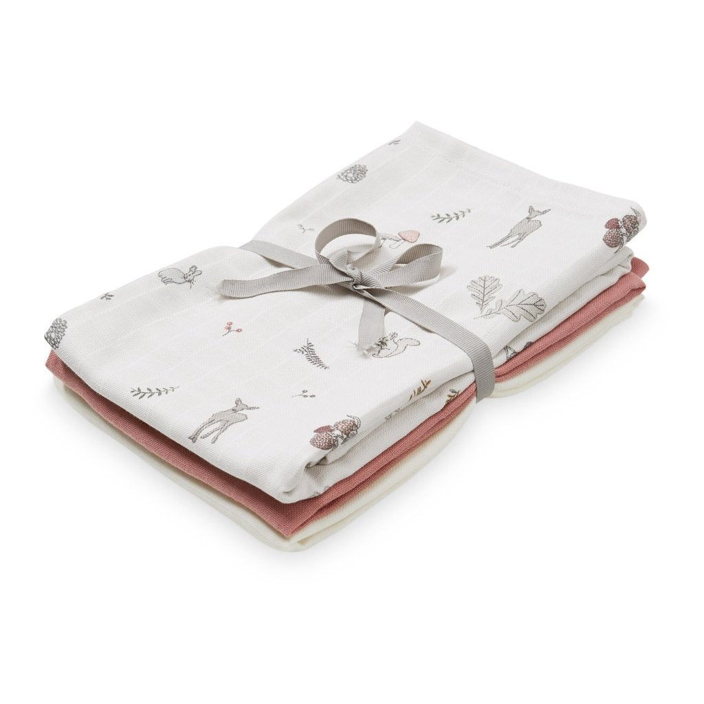 Muslin Cloth, Mix 3 pack - Mix Fawn, Berry & Creme White