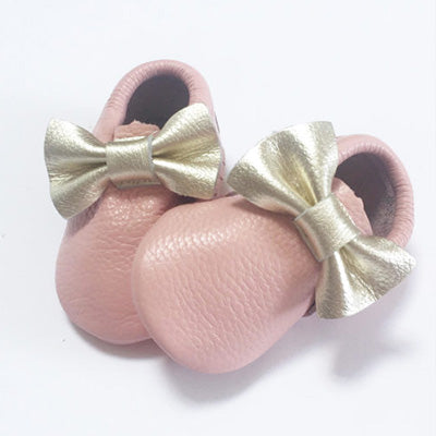 Pink with Gold Bow Moccasins
