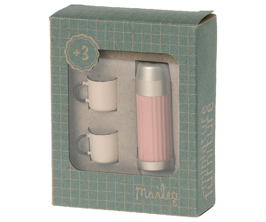 Maileg Thermos and Cups- Coral