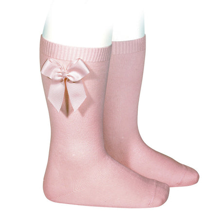 Knee-High Socks with Side Bow - Powder Pink (5-6y left)