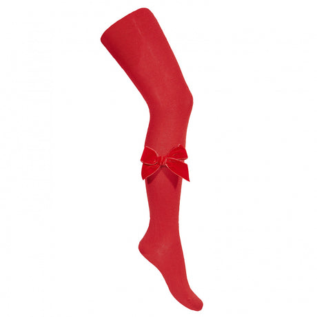 Condor Side Velvet Bow Cotton Tights - Red