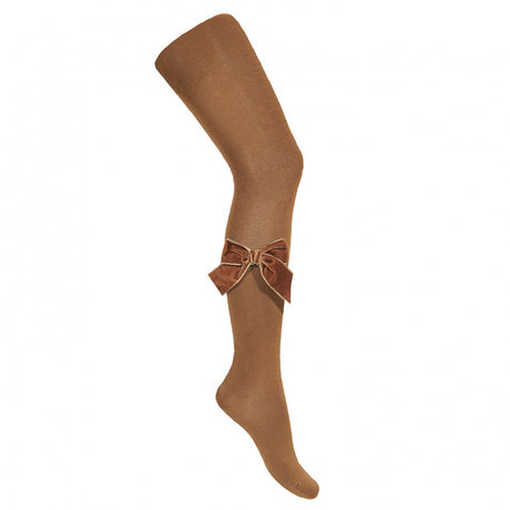 Condor Side Velvet Bow Cotton Tights - Toffee