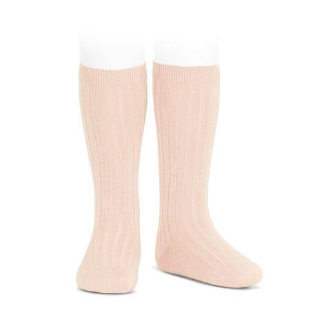 Wide Ribbed Cotton Knee-High Socks NUDE (BLUSH)